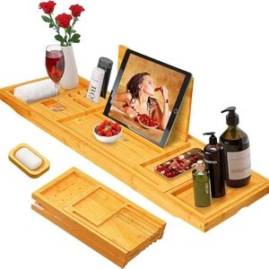 Bamboo Bath Caddy with Tablet Holder
